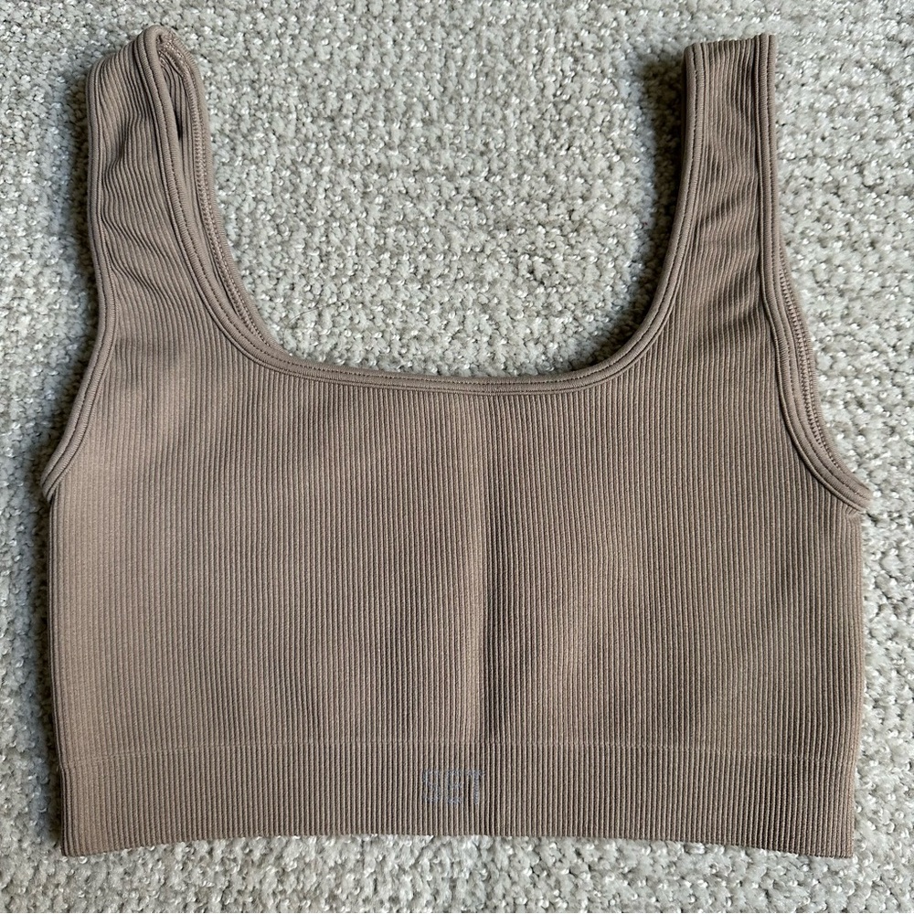 Set Active Sculptflex Box Cut Ribbed Women's Sports Bra, Sand